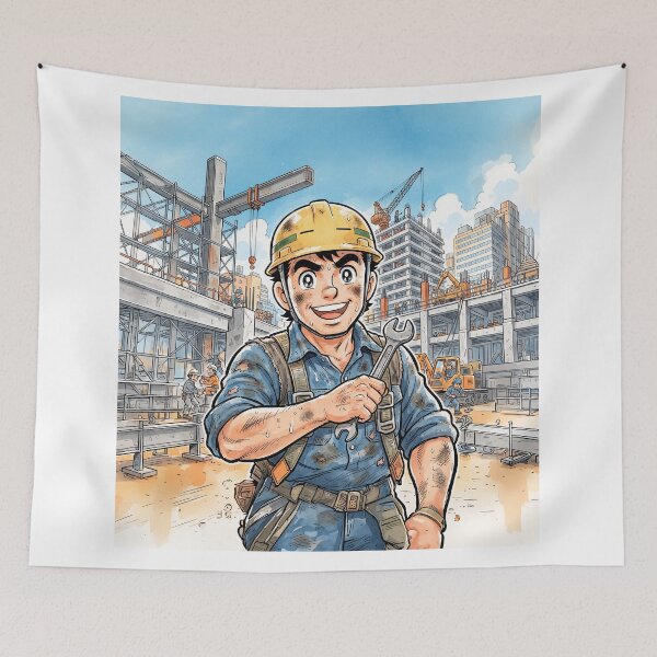 Item preview, Smiling Construction Worker Anime Style designed and sold by Home Decor Art.