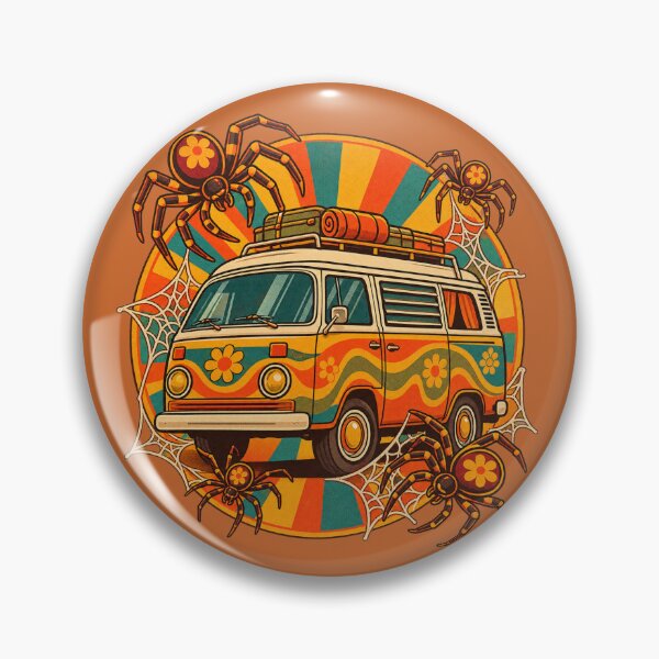 Item preview, Retro 1970s Sunburst Spider Camper Van Art – Groovy Halloween Print designed and sold by MagicMakerPh.