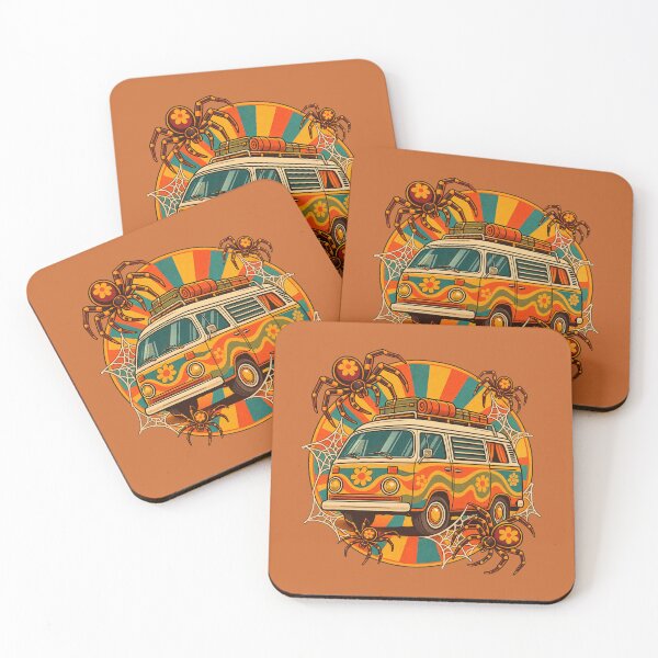 Item preview, Retro 1970s Sunburst Spider Camper Van Art – Groovy Halloween Print designed and sold by MagicMakerPh.