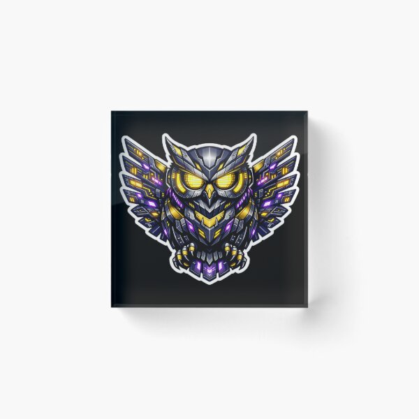 Item preview, Cyberpunk Mecha Owl Sticker - Neon Gold & Purple Sci-Fi Bird Decal designed and sold by CyberPaws Art.