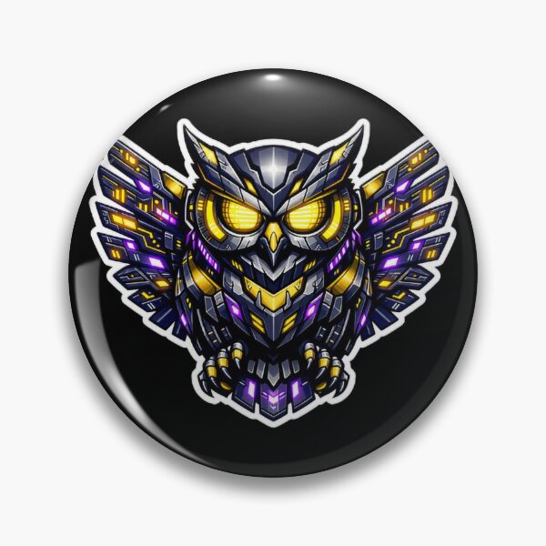 Item preview, Cyberpunk Mecha Owl Sticker - Neon Gold & Purple Sci-Fi Bird Decal designed and sold by CyberPaws Art.