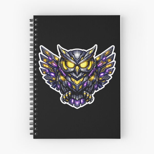 Item preview, Cyberpunk Mecha Owl Sticker - Neon Gold & Purple Sci-Fi Bird Decal designed and sold by CyberPaws Art.