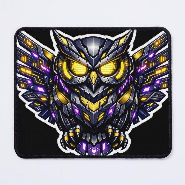 Item preview, Cyberpunk Mecha Owl Sticker - Neon Gold & Purple Sci-Fi Bird Decal designed and sold by CyberPaws Art.