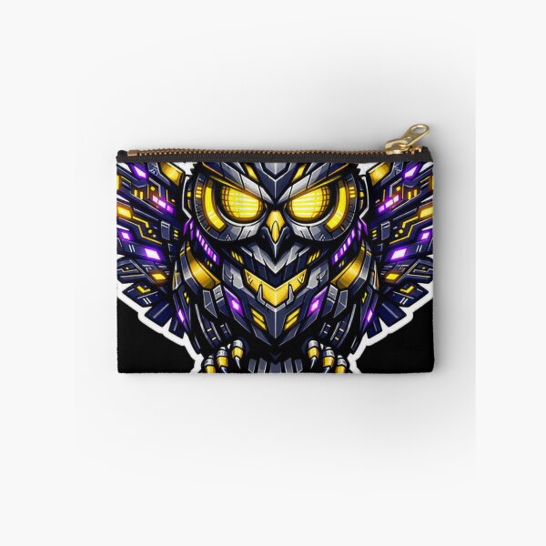 Item preview, Cyberpunk Mecha Owl Sticker - Neon Gold & Purple Sci-Fi Bird Decal designed and sold by CyberPaws Art.