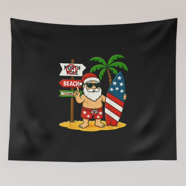 Item preview, Christmas In July Santa & Surfboard USA Flag 4th Of July designed and sold by vetr772.