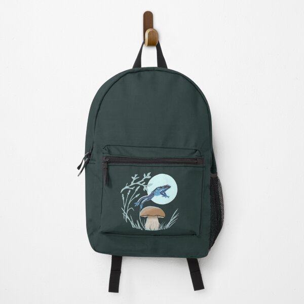 Item preview, Blue Frog Jumping Over Mushroom Cottagecore Art designed and sold by LeshanArt.