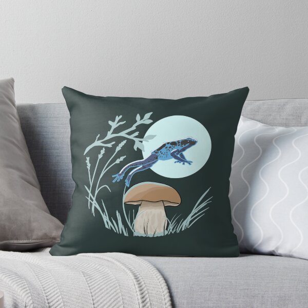 Item preview, Blue Frog Jumping Over Mushroom Cottagecore Art designed and sold by LeshanArt.