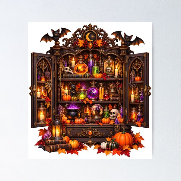 Item preview, Moonlit Witch's Cabinet – Magical Potions & Autumn designed and sold by Clothes With Smiling Animals Walt Gral.
