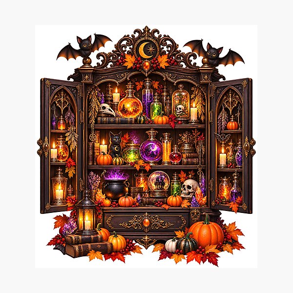 Item preview, Moonlit Witch's Cabinet – Magical Potions & Autumn designed and sold by Clothes With Smiling Animals Walt Gral.