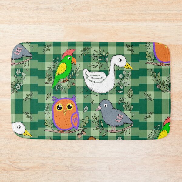 Item preview, Cute Bird pattern on Green plaid/checked Pattern designed and sold by REDCLASH2002.