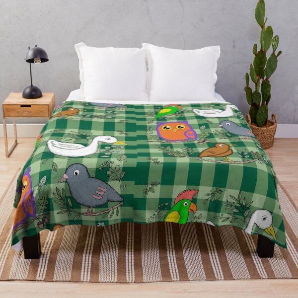 Item preview, Cute Bird pattern on Green plaid/checked Pattern designed and sold by REDCLASH2002.