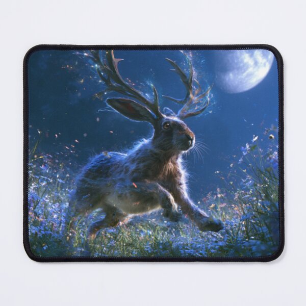 Item preview, A Jackalope sprinting through moonlit wildflower meadows, Fantasy & Mythological Creatures designed and sold by CDC40.