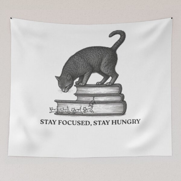 Item preview, STAY FOCUSED STAY HUNGRY. CAT TYPOGRAPHY. designed and sold by TypeMuse.