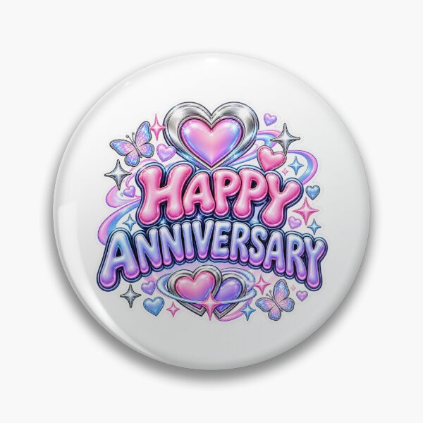 Item preview, Y2K Pink Chrome Happy Anniversary designed and sold by PrintBreeze.