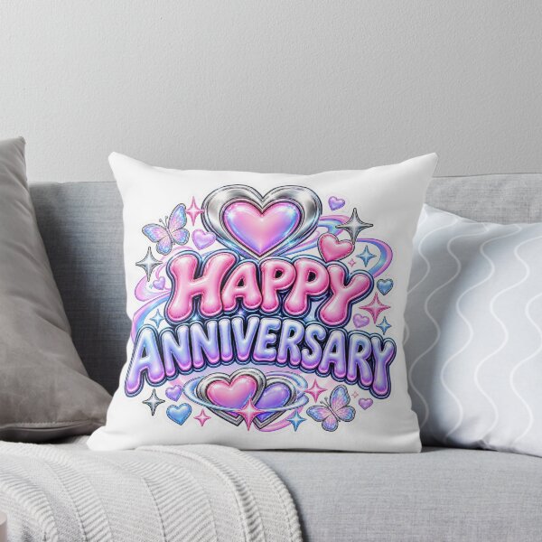 Item preview, Y2K Pink Chrome Happy Anniversary designed and sold by PrintBreeze.