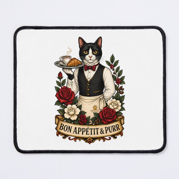 Item preview, Bon Appetit Purr French Waiter Cat Art designed and sold by Old's Cool Cat Studio.