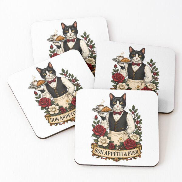 Item preview, Bon Appetit Purr French Waiter Cat Art designed and sold by Old's Cool Cat Studio.