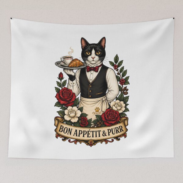 Item preview, Bon Appetit Purr French Waiter Cat Art designed and sold by Old's Cool Cat Studio.