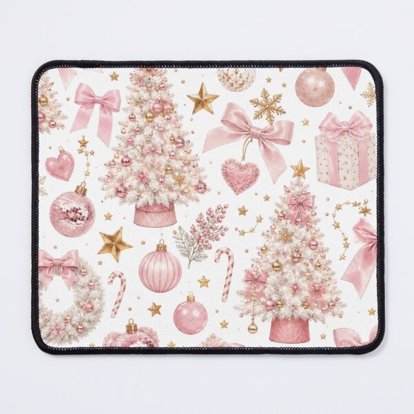 Item preview, Elegant Pink Christmas Pattern – Pink Christmas Trees, Bows, Ornaments & Gold Stars designed and sold by DreamPixelPrint.