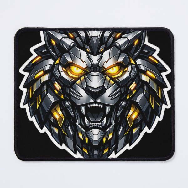 Item preview, Cyberpunk Mecha Lion Sticker - Neon Gold Robotic Sci-Fi Decal designed and sold by CyberPaws Art.