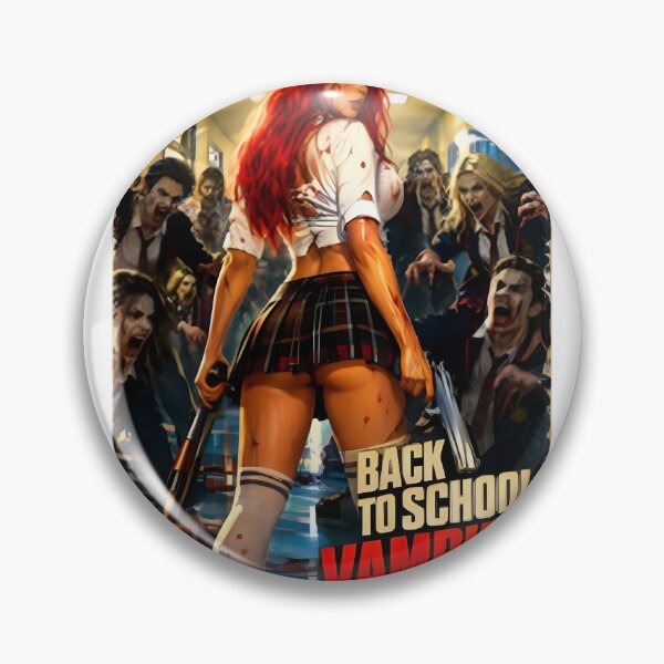 Item preview, Retro VHS Style Back To School Vampire Hunter Pin Up Horror B Movie Design designed and sold by SupremeDoggo.