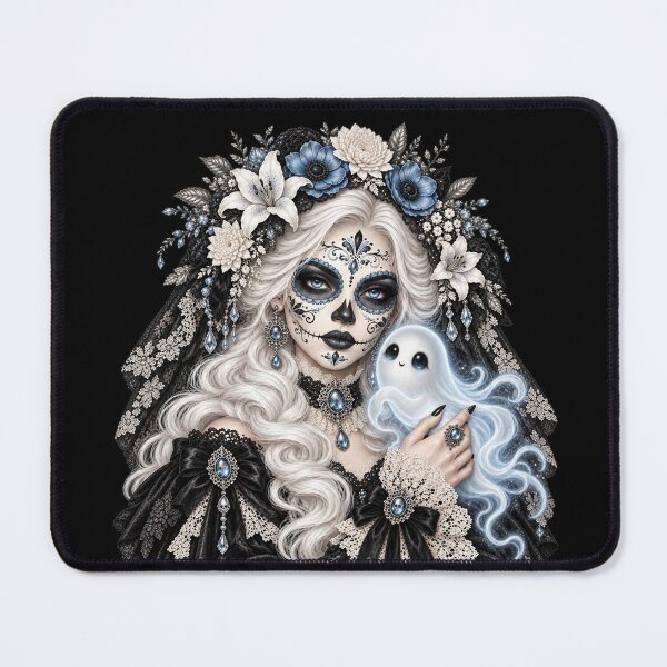 Item preview, Catrina with a Little Ghost – Spooky Cute Gothic Familiar designed and sold by Lichtisign.