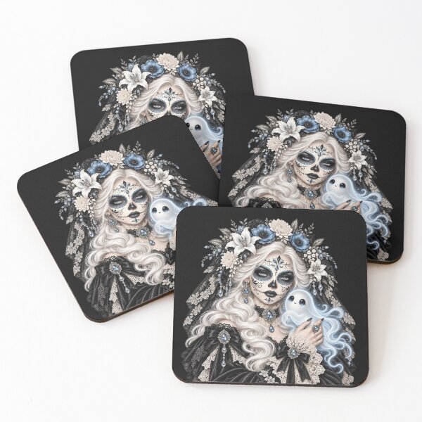 Item preview, Catrina with a Little Ghost – Spooky Cute Gothic Familiar designed and sold by Lichtisign.