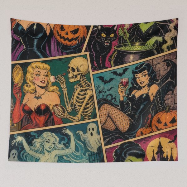 Item preview, Vintage Halloween comic collage of witches, monsters, and hauntings designed and sold by Mauswohn.