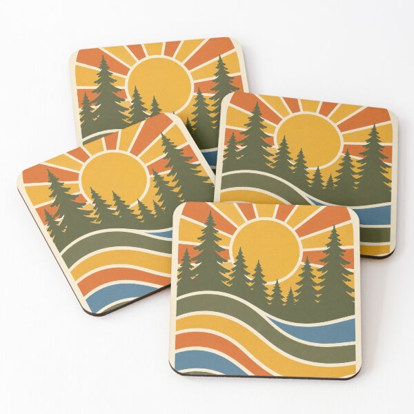 Item preview, Retro Sunset Forest Lake Poster | Mid-Century Boho Nature Wall Art designed and sold by SoftSpaceDesign.