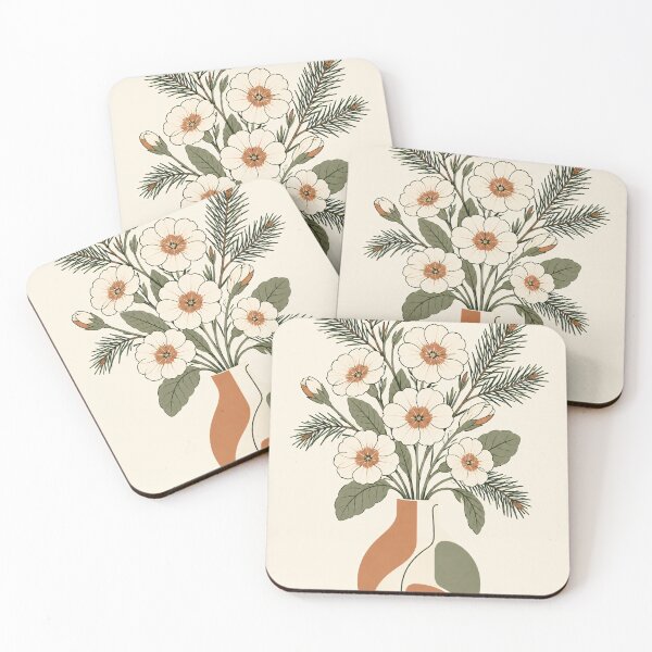 Item preview, Vintage Botanical Vase with Primrose and Pine Wall Art Print designed and sold by SoftSpaceDesign.