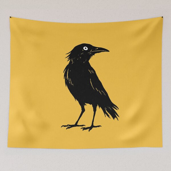 Item preview, Black Simple Crow Raven Chic Yellow Background Art designed and sold by GrinGalore.