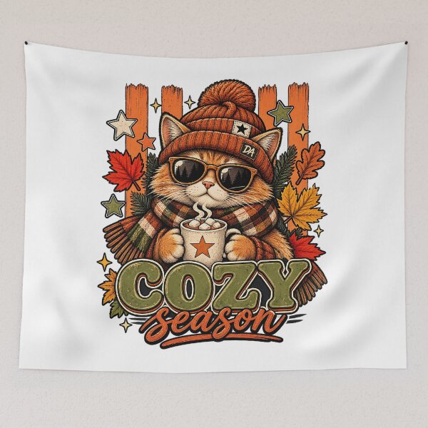 Item preview, Cozy Season Autumn Cat Coffee Beanie Scarf Art designed and sold by DesignArtist.ia.