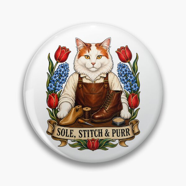 Item preview, Sole Stitch Purr Vintage Cobbler Cat Art designed and sold by Old's Cool Cat Studio.