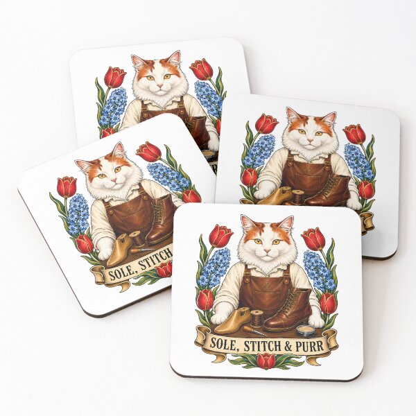 Item preview, Sole Stitch Purr Vintage Cobbler Cat Art designed and sold by Old's Cool Cat Studio.