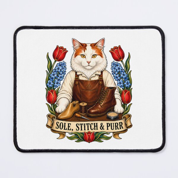 Item preview, Sole Stitch Purr Vintage Cobbler Cat Art designed and sold by Old's Cool Cat Studio.