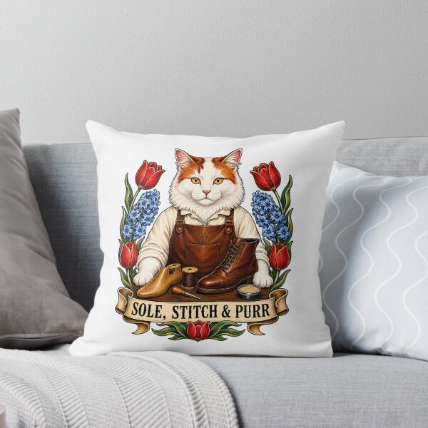 Item preview, Sole Stitch Purr Vintage Cobbler Cat Art designed and sold by Old's Cool Cat Studio.