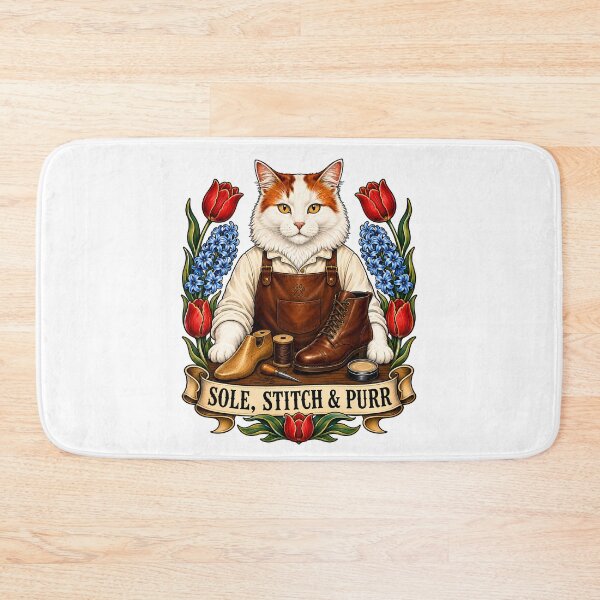 Item preview, Sole Stitch Purr Vintage Cobbler Cat Art designed and sold by Old's Cool Cat Studio.