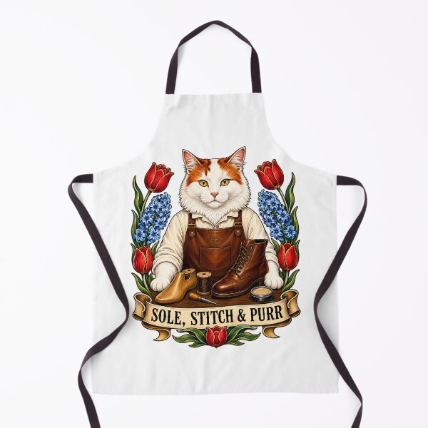 Item preview, Sole Stitch Purr Vintage Cobbler Cat Art designed and sold by Old's Cool Cat Studio.