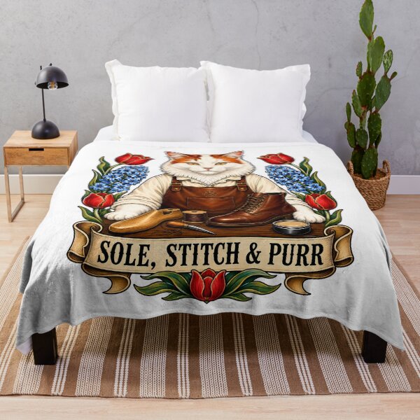 Item preview, Sole Stitch Purr Vintage Cobbler Cat Art designed and sold by Old's Cool Cat Studio.