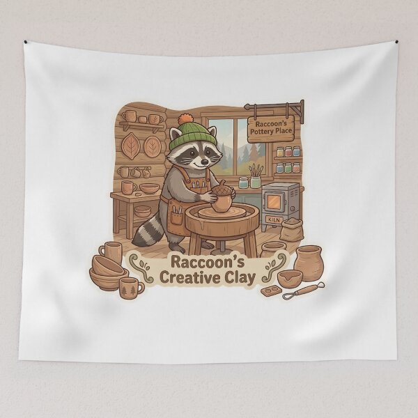 Item preview, Cute Raccoon Potter – Raccoon's Creative Clay Pottery Gift designed and sold by Isliath.