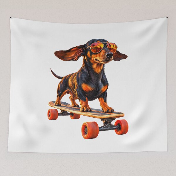 Item preview, Sunset Cruiser – Dachshund Skateboarding Venice Beach designed and sold by Russell Thorne.