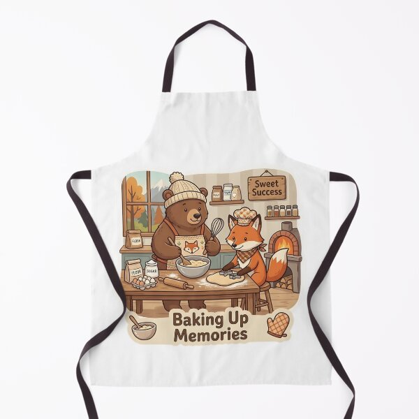 Aperçu de l'œuvre Cute Bear and Fox Baking – Baking Up Memories Bakery Gift créée et vendue par Isliath.
