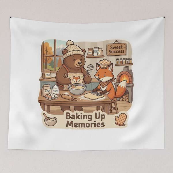 Item preview, Cute Bear and Fox Baking – Baking Up Memories Bakery Gift designed and sold by Isliath.