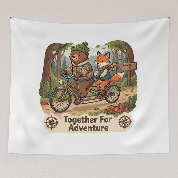 Item preview, Cute Bear and Fox Tandem Bike – Together For Adventure Gift designed and sold by Isliath.