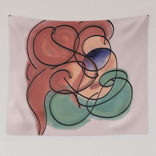 Item preview, Abstract Female Portrait with Red Hair | Continuous Line Art designed and sold by IraKhali.