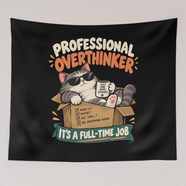Item preview, Professional Overthinker Funny Cat Coffee Design designed and sold by BDLuck2021.