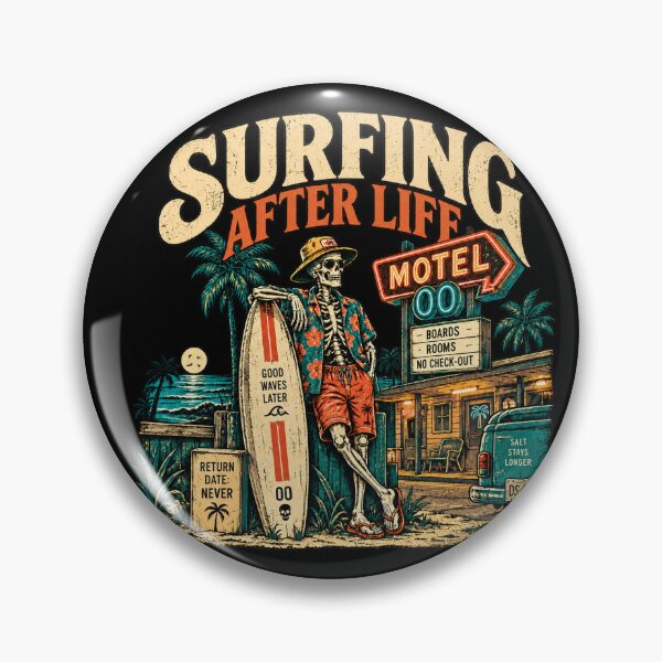 Item preview, Title: Surfing After Life – Vintage Skeleton Surf Motel Graphic designed and sold by PhilllandArt.