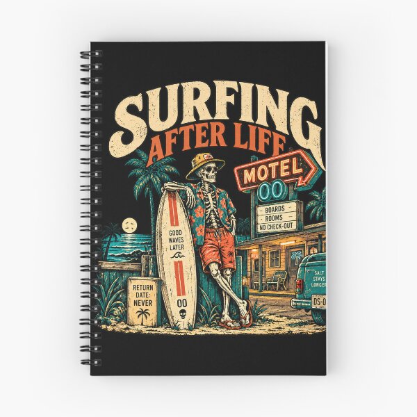 Item preview, Title: Surfing After Life – Vintage Skeleton Surf Motel Graphic designed and sold by PhilllandArt.