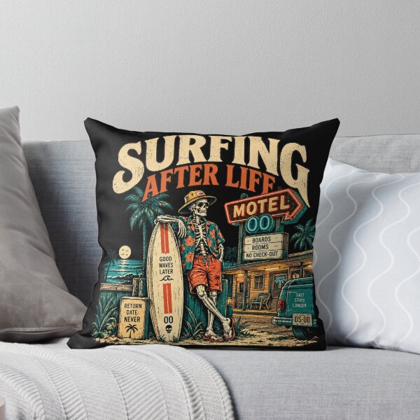 Item preview, Title: Surfing After Life – Vintage Skeleton Surf Motel Graphic designed and sold by PhilllandArt.