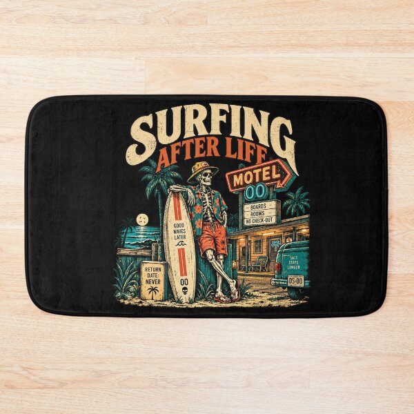 Item preview, Title: Surfing After Life – Vintage Skeleton Surf Motel Graphic designed and sold by PhilllandArt.
